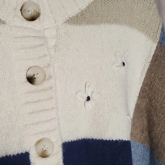 Luna Ivy Anthropologie Women XS Oversized Cardigan Knit Patchwork Floral NWT - Picture 6 of 10